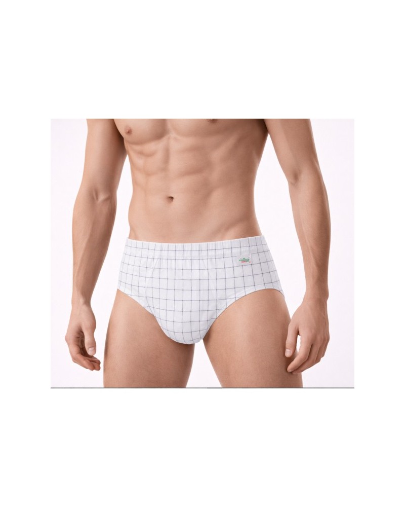 Scopri lo slip uomo Ciellegi 1501 bianco. In 100% cotone Makò mercerizzato con motivo a quadretti, offre massima freschezza.