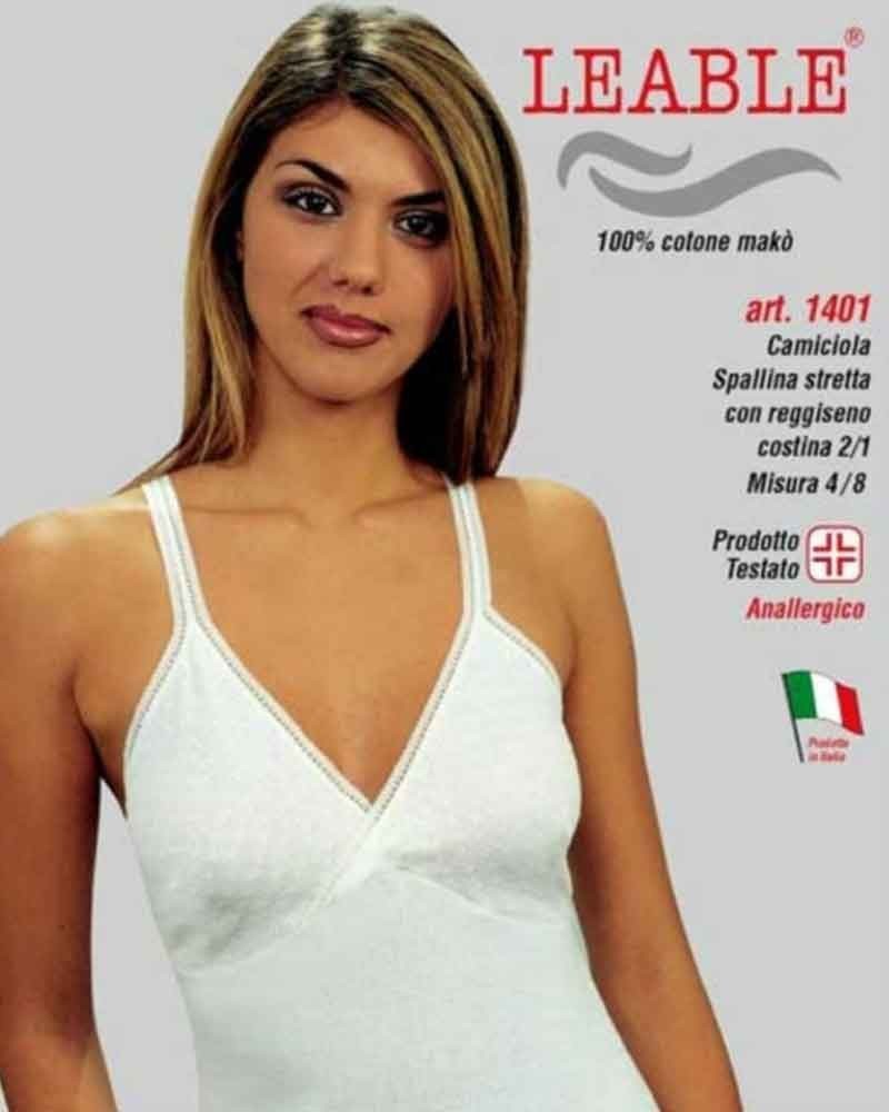 3 Canotte Donna Spallina Stretta in Cotone a Costine Leable 1401 Misure 4/5/6