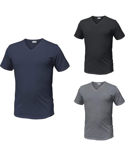 3 T-Shirt Uomo Scollo a V Enrico Coveri ET1001 in Cotone Elasticizzato - Colori assortiti
