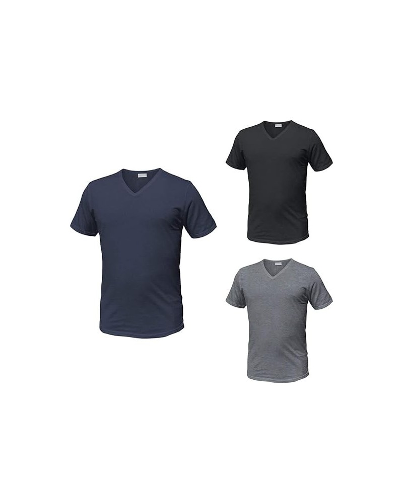 3 T-Shirt Uomo Scollo a V Enrico Coveri ET1001 in Cotone Elasticizzato - Colori assortiti