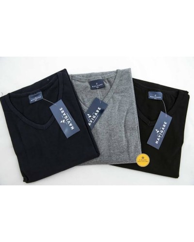 3 T-shirt Uomo Navigare 571 Scollo a V | Cotone Elasticizzato Bianco e Colorato