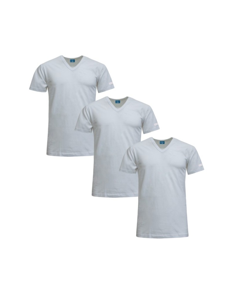 3 T-Shirt Uomo Navigare Art. 512 Scollo a V - 100% Cotone (Bianco e Colorato) misure 3/4/5/6/7