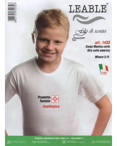 3 Leable T‑shirt bambino art. 1433 in filo di Scozia — mezza manica, girocollo, cotone premium