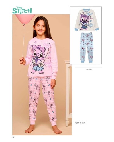 Pigiama Bambina Stitch Disney a Manica Lunga in Cotone Caldo  Interlock | Sabor DY50L8958
