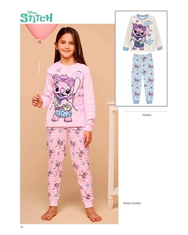 Pigiama Bambina Stitch Disney a Manica Lunga in Cotone Caldo  Interlock | Sabor DY50L8958