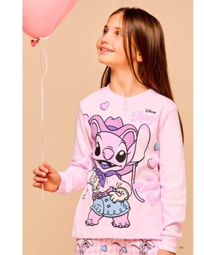 Pigiama Bambina Stitch Disney a Manica Lunga in Cotone Caldo  Interlock | Sabor DY50L8958