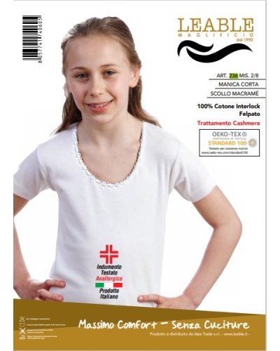 3 Maglia Intima Bambina Leable Art. 236/240 – Mezza Manica in Caldo Cotone Interlock con Scollo Macramè