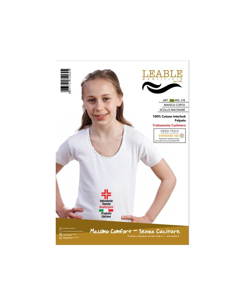 3 Maglia Intima Bambina Leable Art. 236/240 – Mezza Manica in Caldo Cotone Interlock con Scollo Macramè