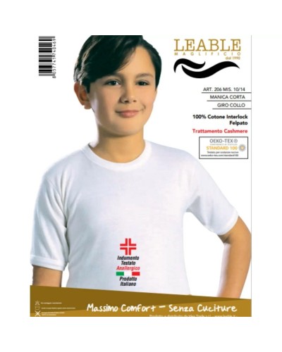 3 T-Shirt Intima Bambino Leable Art. 206/208 – Maglia Manica Corta Girocollo in Caldo Cotone Interlock