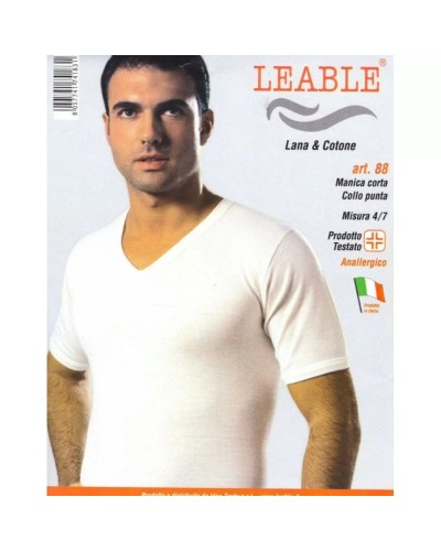 3 Maglie Intime Uomo Lana e Cotone Leable Articolo 88 - Scollo a V Mezza Manica